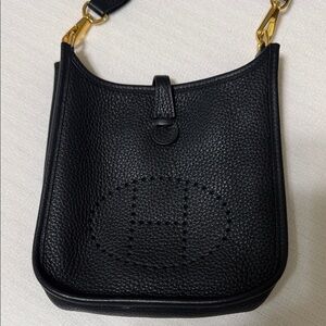Hermes Mini Evelyne Black Leather Shoulder Bag